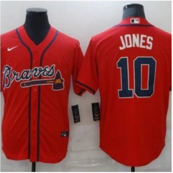 Atlanta Braves #10 Chipper Jones Red Mens Stitched Baseball Jersey